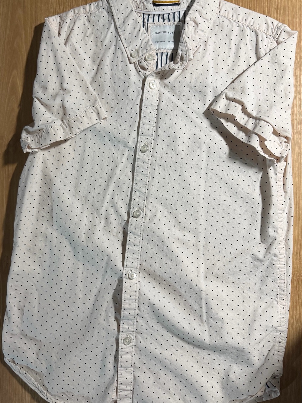 Cactus Boys Cream Button-Down Shirt with Small Black Dot Print